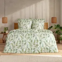 Estella Bio Mako Satin Bettwäsche 135x200 Daniela grün Farn Blätter 3442-530