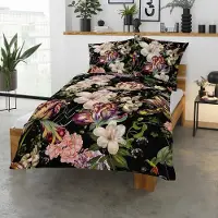 TRAUMSCHLAF Mako Satin Bettwäsche Nightflowers black 155x220 cm + 80x80 cm