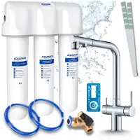 ARI 3-Wege-Küchenarmatur Venom, Chrom, Ausziehbare Spültischarmatur Im Set Mit Aquaphor Wasserfiltersystem, Untertischanlage