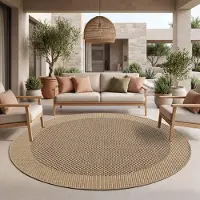TT Home Teppich Für In- & Outdoor Balkon Küchenteppich Unifarben Sisal Design Bordüre Größe 160 cm Rund