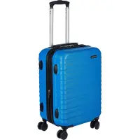 Amazon Basics Hartschalen-Koffer Klein - Erweiterbares ABS-Handgepäck mit 4 Doppel-Spinnerrädern - Kratzfest und Leicht - 55 x 37,5 x 25,5cm - Hellblau