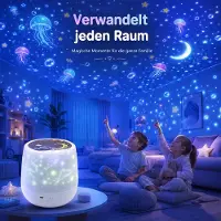 Slyrun Sternenhimmel Projektor Kinder, Nachtlicht mit 21 Motiven, 360° drehbar, 3 Lichtfarben, dimmbar, für Kinderzimmer