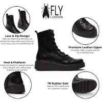 Fly london Damen Schwarze Leder-Schnürstiefel mit Keilabsatz – TERY554