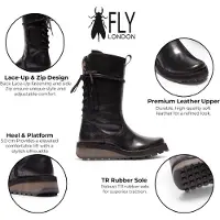 Fly london Damen-Schwarze Lederstiefel bis zur Mitte der Wade – HEIG229