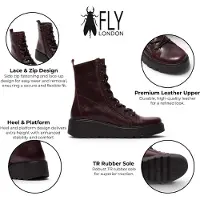 Fly london Womens Wine Leather Schnürstiefel mit Keilabsatz – TERY554