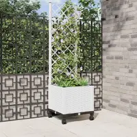 Prolenta Maison Exclusive - Pflanzkübel mit Spalier und Rädern Weiß 40 x 40 x 146 cm PP