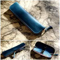 Markenlos Vintage Leder Federmappe mit Reißverschluss und 4 Stift-Schlaufen