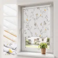 Sekey Verdunkelungsrollo Seitenzugrollo ohne Bohren Klemmfix Muster Rollo Fensterrollo Vogel Gelb auf Weiß 65x150cm