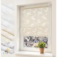 Sekey Blickdicht Rollo Seitenzugrollo ohne Bohren Klemmfix Muster Rollo Fensterrollo Blume Beige 50x130cm
