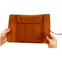 Markenlos Stifterolle Rollmäppchen Federmäppchen Kunstleder Vintage Künstleretui Retro Griffelmappe Schlamperrolle Piraten-Look mit aufgedruckter Schatzkarte (Hellbraun)