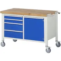 RAU Werkbank Serie 8470, fahrbar, 4 Schubladen, 1 Tür, Breite 1250