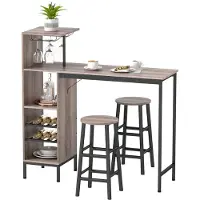 HOMCOM BARTISCH mit Barhocker Set Tresentisch mit 2 Stühlen mit Fußstütze, Grau