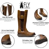 Fly london Damen-Stiefel mit beige Lederknielänge – SOIF361