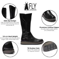 Fly london Damen Schwarze Lederstiefel mit hohem Zug – RHEA042