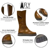 Fly london Damen beige Lederstiefel mit hohem Pull-On – RHEA042