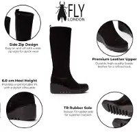 Fly london Damen-Schwarze Wildlederstiefel mit hohem Keilabsatz – BUDI603
