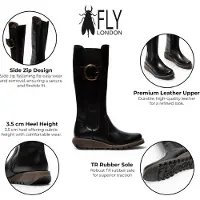 Fly london Damen Schwarze, kniehohe Lederstiefel – SOIF361