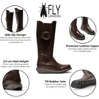 Fly london Damen braune Lederstiefel kniehoch – SOIF361