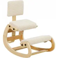HOMCOM Ergonomischer Kniestuhl, Kniehocker mit Rückenlehne Cord-Optik, Cremeweiß