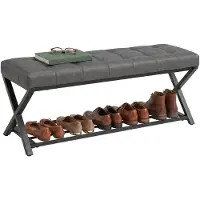 HOMCOM Shoe Bench Kunstleder Kohlenstoffstahl 112L x 37B x 47H cm Dunkelgrau