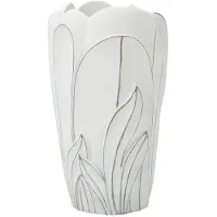 Mauro Ferretti Gardy 48 cm Polyresin-Vase – Geschwungene weiße Dekovase mit Reliefs für modernes Dekor