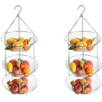 Jojomino 2X Hängender Obst Korb Eisen Kunst 3 Schicht KöRbe Obst Korb Ablass Korb Haushalt Obst Schale Ablage Korb