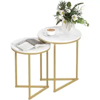HOMCOM BEISTELLTISCH 2er Set MDF Stahl Gold
