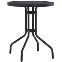 vidaXL Gartentisch Schwarz 80 cm Stahl und Glas