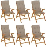 vidaXL 6-teiliges Set aus massivem Teakholz mit verstellbaren Klappstühlen und Kissen
