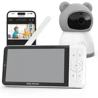 TAUOH Intelligentes Babyphone mit 2K-Kamera, 5"-1080p-Display, Temperaturanzeige, App-Steuerung, Zwei-Wege-Audio für Tuya (EU-Stecker)