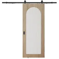 Vente-unique Schiebetür mit aufgesetztem Schienensystem aus Holz und MDF – Bogen aus geriffeltem Einscheibensicherheitsglas – H205 x B83 cm – ODEZA