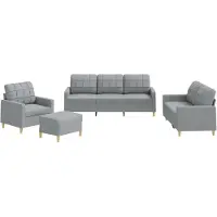 vidaXL 4-tlg. Sofagarnitur mit Kissen Hellgrau Stoff