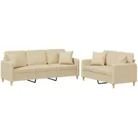 vidaXL 2-tlg. Sofagarnitur mit Kissen Creme Stoff
