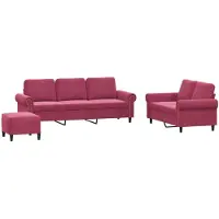 vidaXL 3-tlg. Sofagarnitur mit Kissen Weinrot Samt