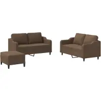 vidaXL 3-tlg. Sofagarnitur mit Kissen Braun Stoff