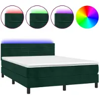 vidaXL Boxspringbett mit Matratze & LED Dunkelgrün 140x200 cm Samt