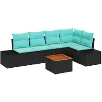 vidaXL Gartensofa-set 6 stk. Schwarz und Türkis Poly-Rattan