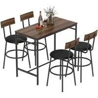 HOMCOM BARTISCH mit Barhocker-Set Esstisch mit 4 Stühlen mit Fußstütze Rückenlehne