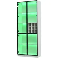 OKWISH Vitrine mit Glastüren LED Beleuchtung Wohnzimmer 80x35x200cm Weiß