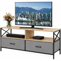 Relaxdays TV Lowboard, HxBxT: 50 x 120 x 40 cm, 2 Schubladen & Ablagen, MDF, Metall, Stoff, Fernsehtisch, greige/schwarz