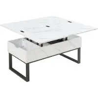 En.casa Couchtisch 'Rauli' mit 2 Hebeplatten und 3 Innenfächern 100 x 50 x 47 cm Wohnzimmertisch Metallgestell rechteckig Marmoroptik, weiß
