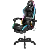 Kruger & Matz Kruger&Matz KM0790 Gaming-Stuhl mit Fußstütze und RGB-LED-Beleuchtung, 7-Punkt-Massage, schwarz
