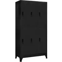 Helloshop26 - Moderner Spindschrank 90 x 45 x 180 cm mit großen abschließbaren Fächern aus schwarzem Stahl
