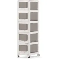 Costway 5 Schubladen Nischenschrank mit Rollen, Nischenwagen mit Schubladen, 30cm Nischenregal, schmaler Aufbewahrungswagen, Badrollwagen, Weiß