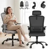 ACXIN NAIZY Bürostuhl Schwarz, Platzsparender Schreibtischstuhl, 90° Klapparmlehnen, Leise Rollen, Ergonomischer Stuhl für Homeoffice