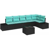 vidaXL Gartensofa-set mit Speicher Schwarz und Türkis Poly-Rattan