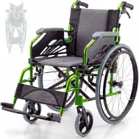 Mobiclinic Rollstuhl Faltbar Aluminium Leicht Manuell Mit Bremsen Klappbare und geteilte Rückenlehne Faltrollstuhl Grün Bolonia
