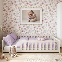 KIDS Collection Kinderbett Bodenbett 140x200 cm mit Rausfallschutz & Lattenrost Montessori Bett Bed Gitterbett Kinder Jugendbett Einzelbett | Baumwolle
