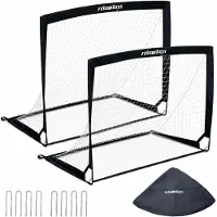 Relaxdays Fußballtor, 2er Set, HxBxT: 90 x 120 x 90 cm, faltbar, mit Erdhaken & Tragetasche, Kindertor Garten, schwarz