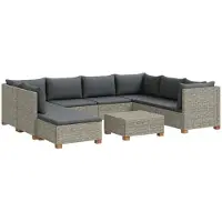vidaXL 9 Stk. Rattan Lounge Set mit Kissen GENDT Naturrattan Kubu Grau